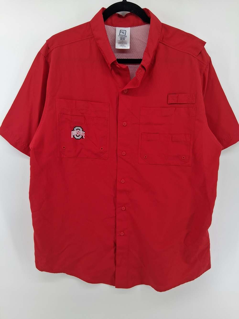 Ohio State Pro Edge Red Short-Sleeve Button-Down Shirt with Patch Logo